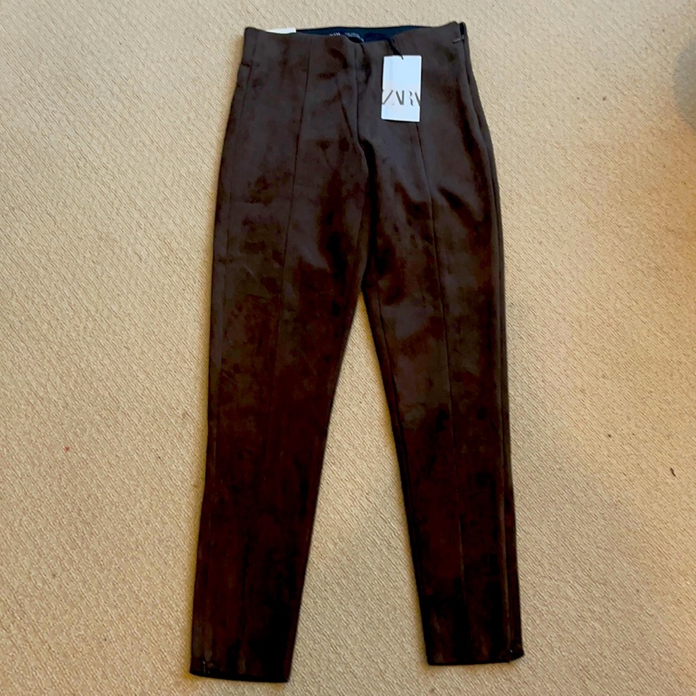 Zara Faux Suede Leggings Size M Olive